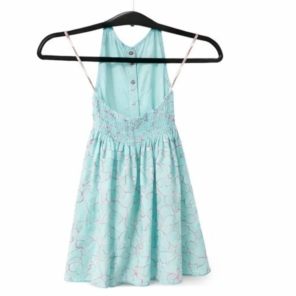 Penelope Mack Girls Aqua Blue Pink Metallic Butterfly Halter Sun Dress Size 5